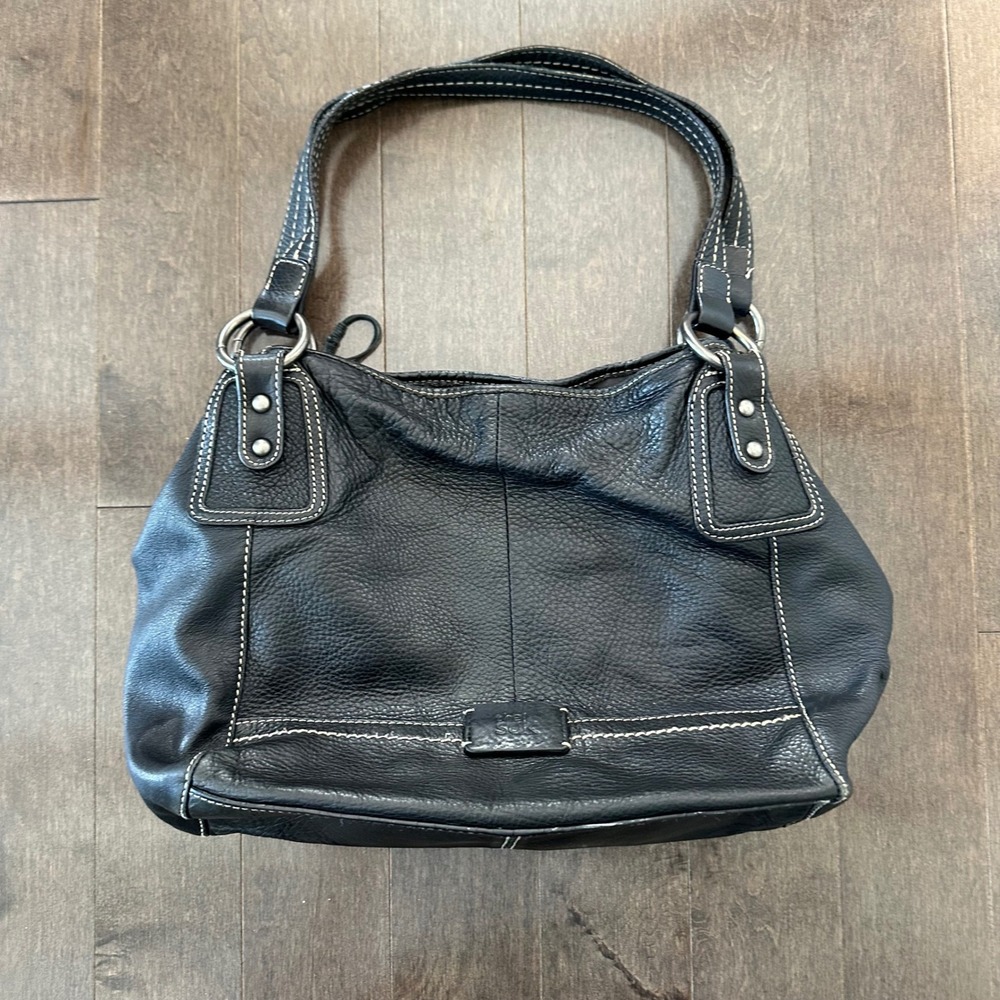 The Sak Black‎ Pebbled Ashbury Shoulder Bag Purse Tote Cow Leather